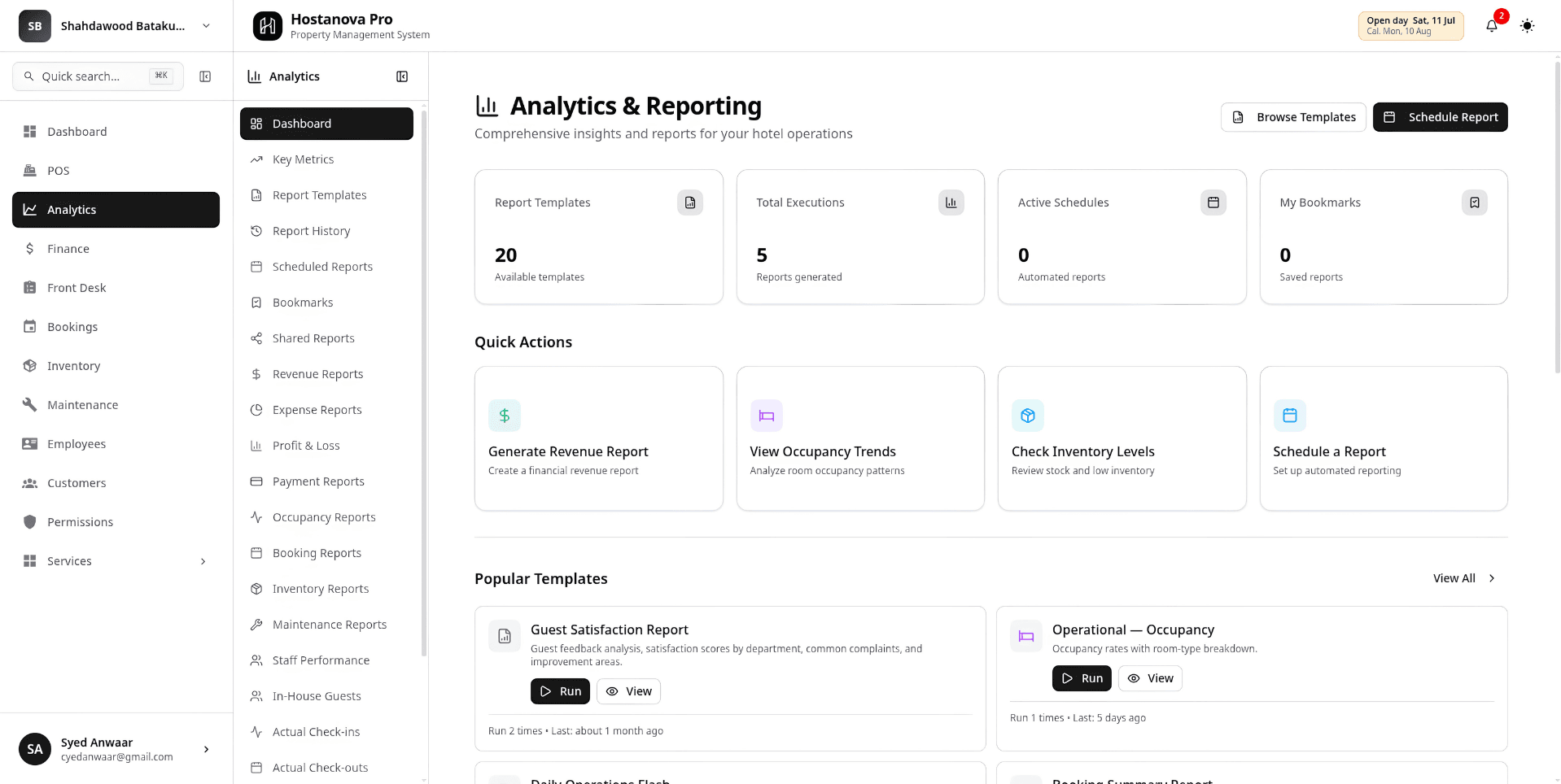 Hostanova Pro Analytics Dashboard
